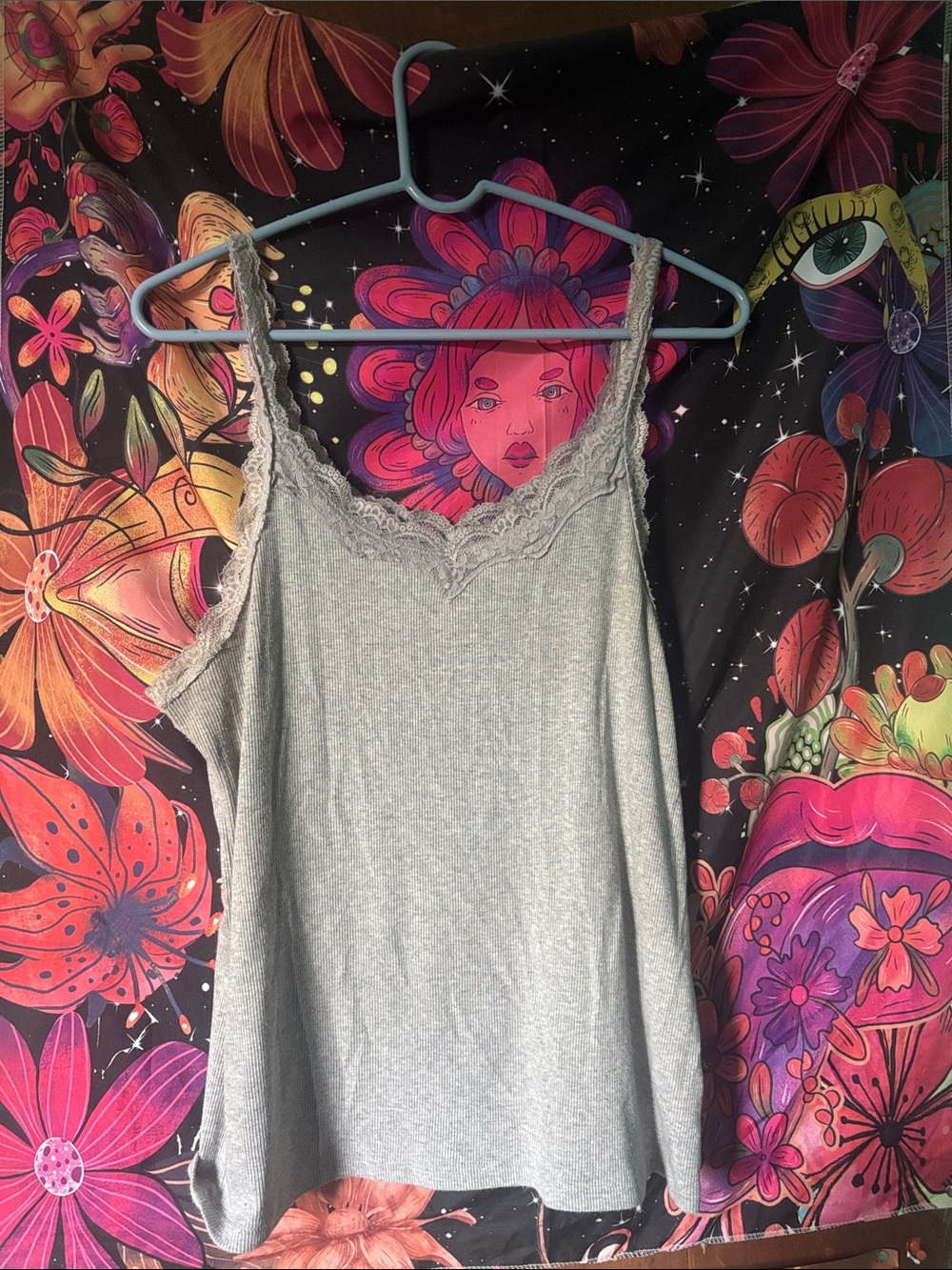 Lace-Trim Gray Women's Cami Tank Top